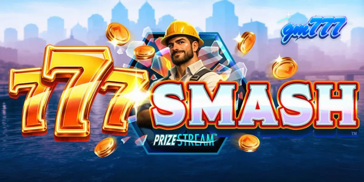 Tampilan visual slot 777 Smash dengan tema konstruksi dan bola penghancur.